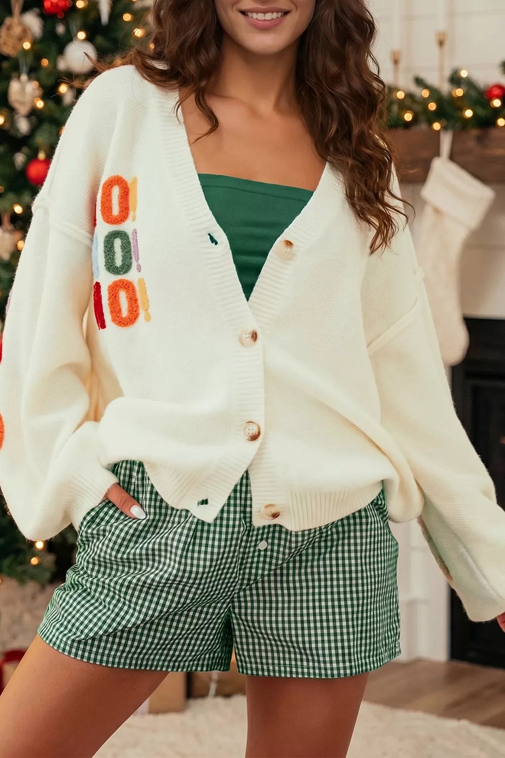 'HO HO HO' Button Up Knit Cardigan for Women