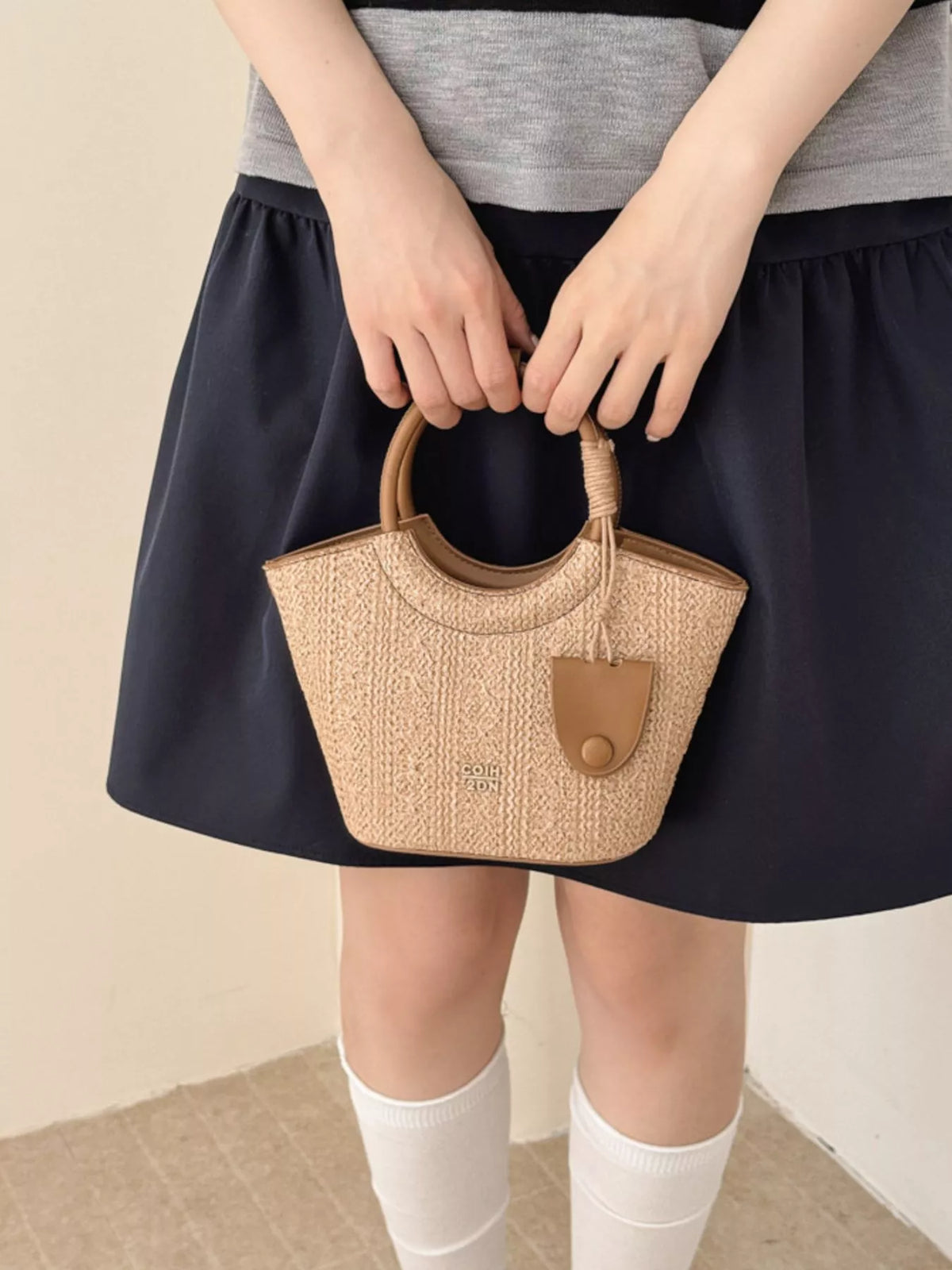PU Leather Top Handle Crossbody Bag in Khaki