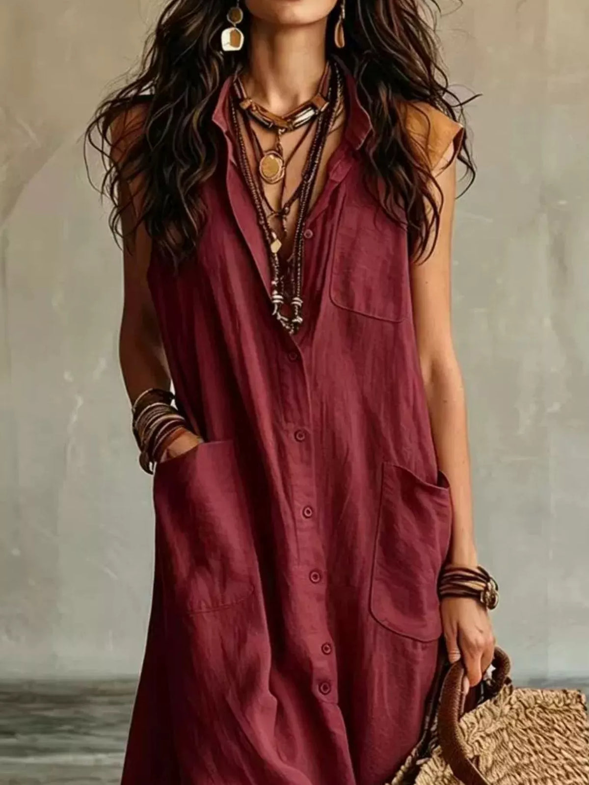 Linen Button Down Maxi Dress