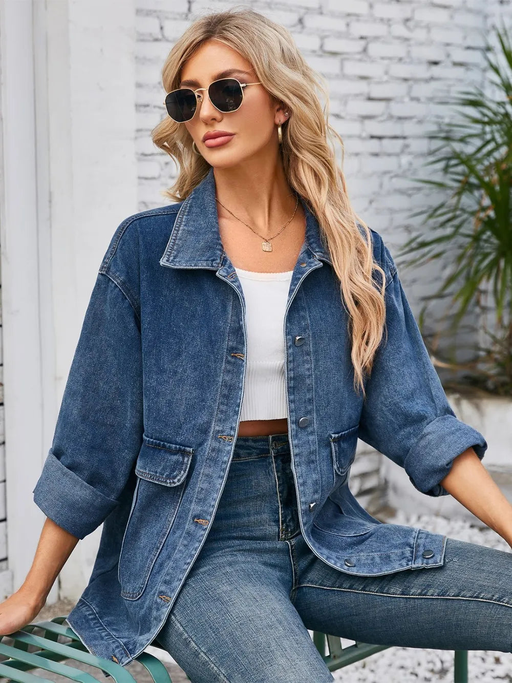 Rayon Long Sleeve Denim Jacket