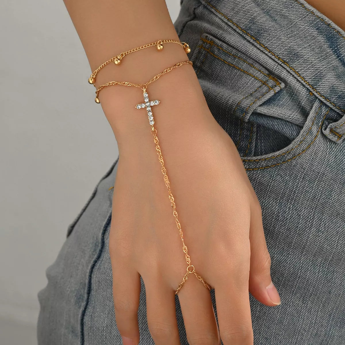 18K Gold-Plated Chain Cross Bracelet for Women