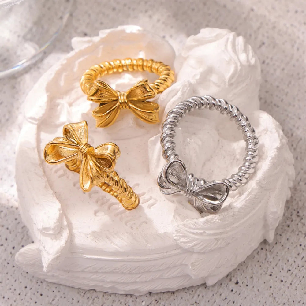 Twisted Titanium Steel Bow Ring for Women