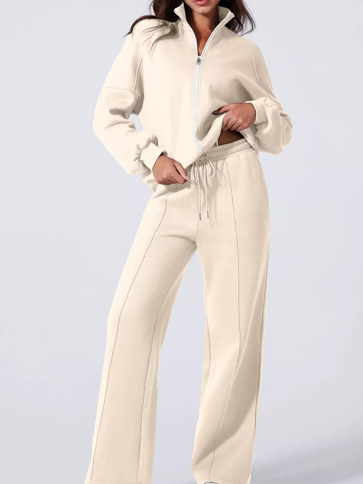 Zip Up Jacket and Pants Active Two-Piece Set