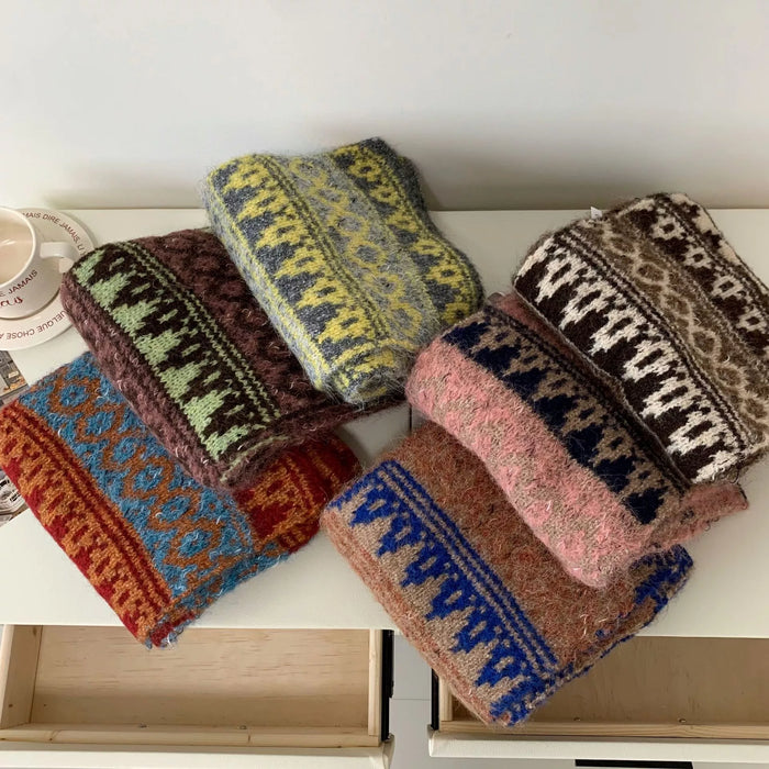 Vintage Knitted Pattern Warm Scarf for Women