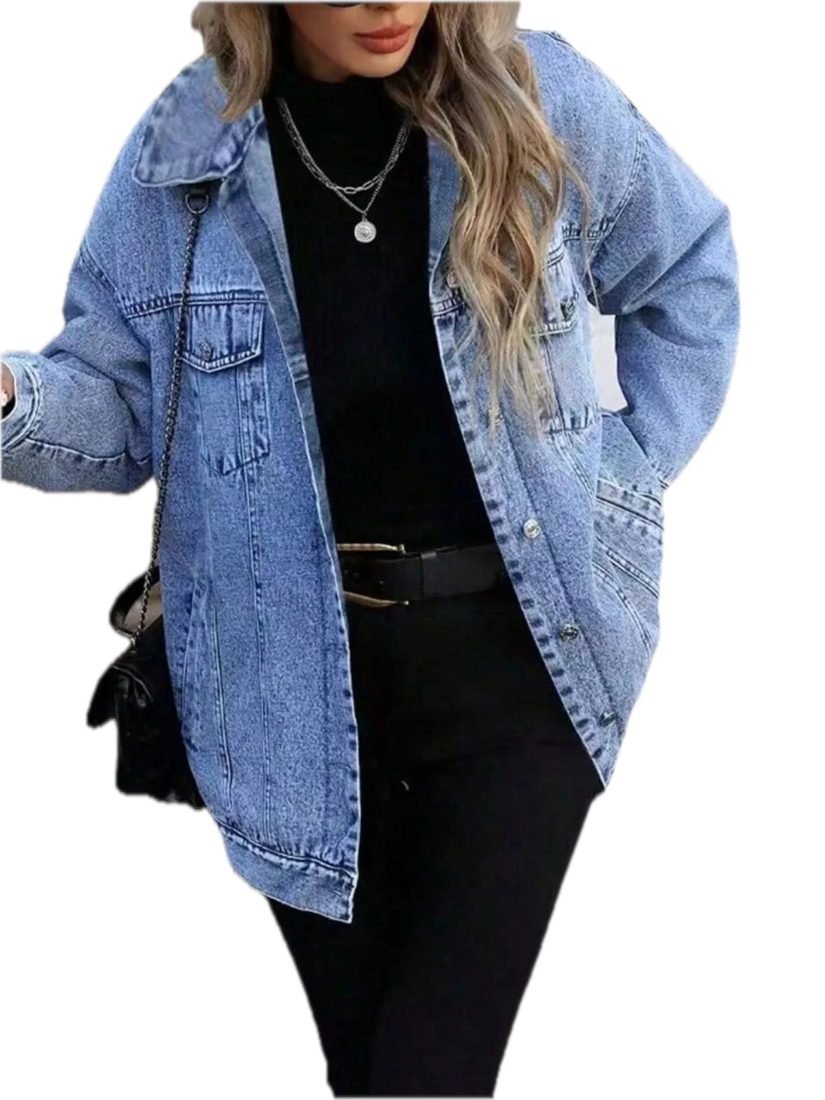 Washed Button Up Oversized Denim Jacket