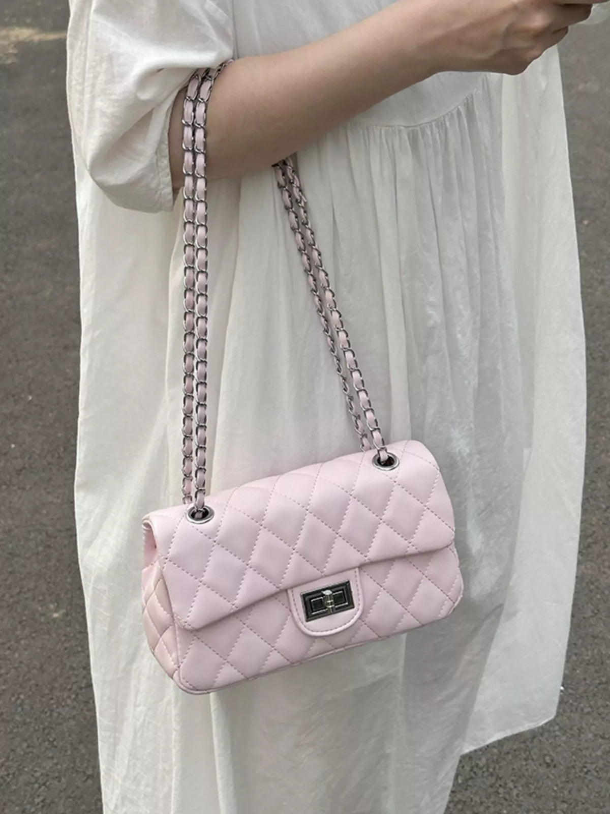 Wide Flap Quilted Chain Crossbody Bag