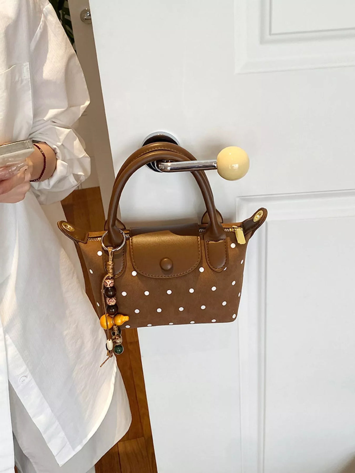 PU Leather Polka Dot Crossbody Bag in Brown
