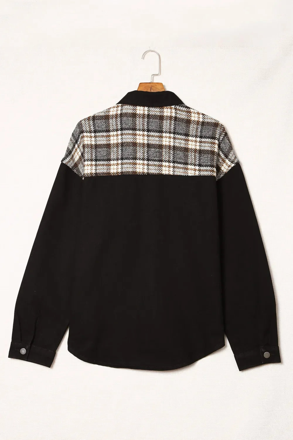 Women's Plaid Pocketed Button Up Denim Jacket