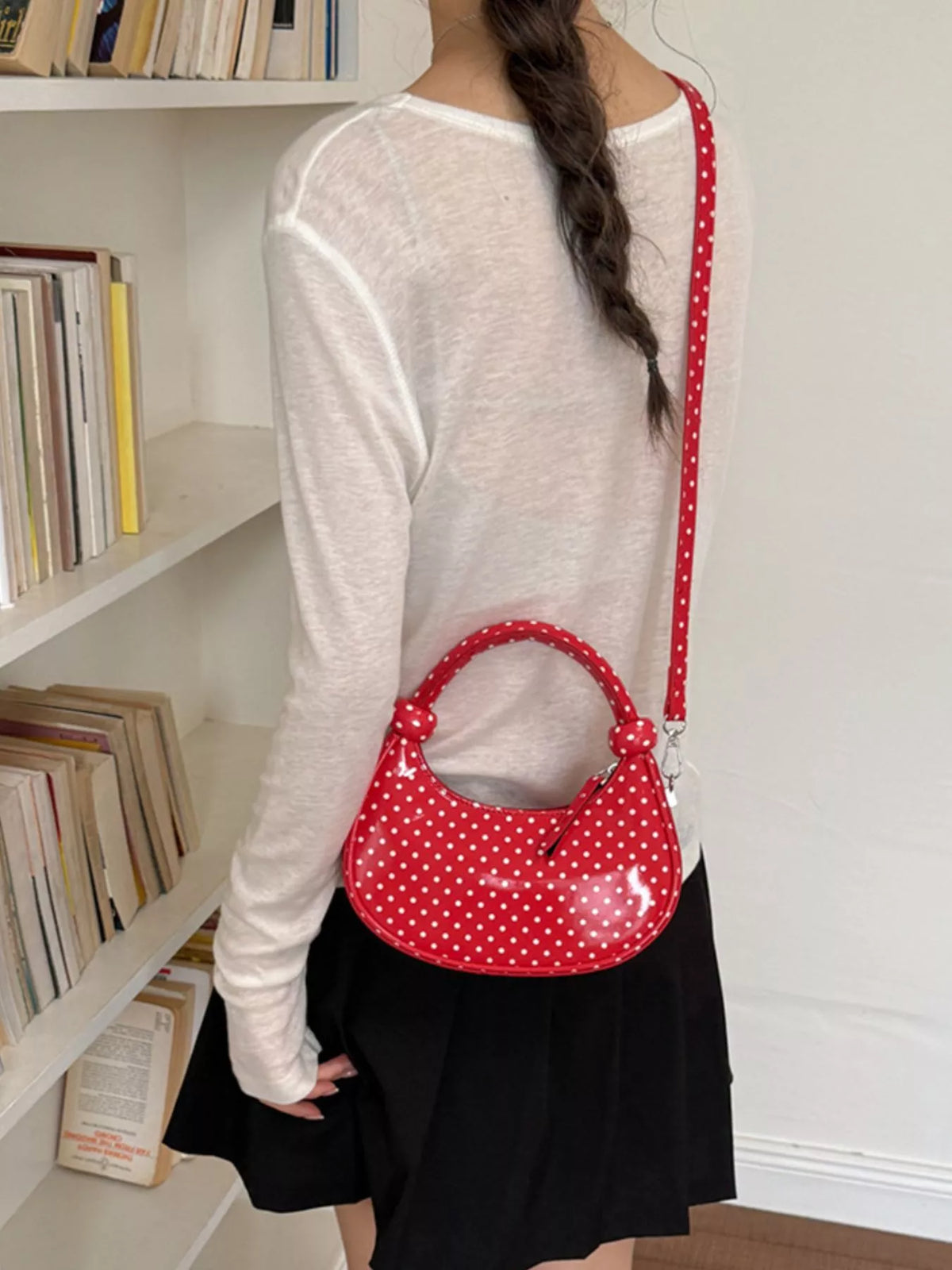 Polka Dot Crescent Crossbody Bag