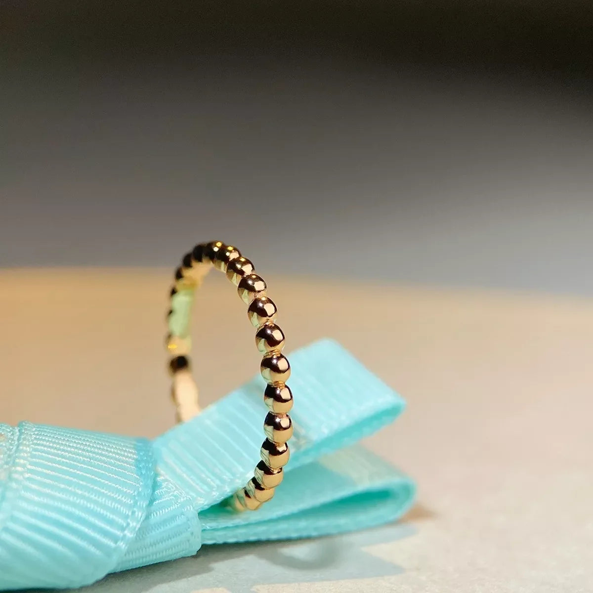 18K Gold-Plated 925 Sterling Silver Bead Ring for Women