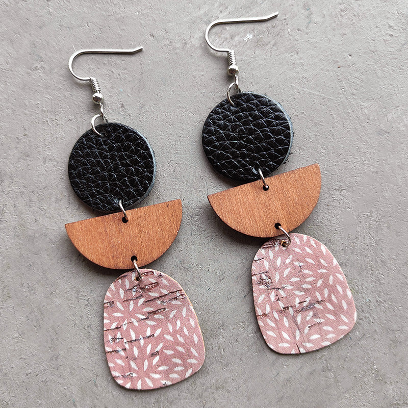 Leather & Wood Drop Earrings – image 3 | Lilixa Trending Jewelry