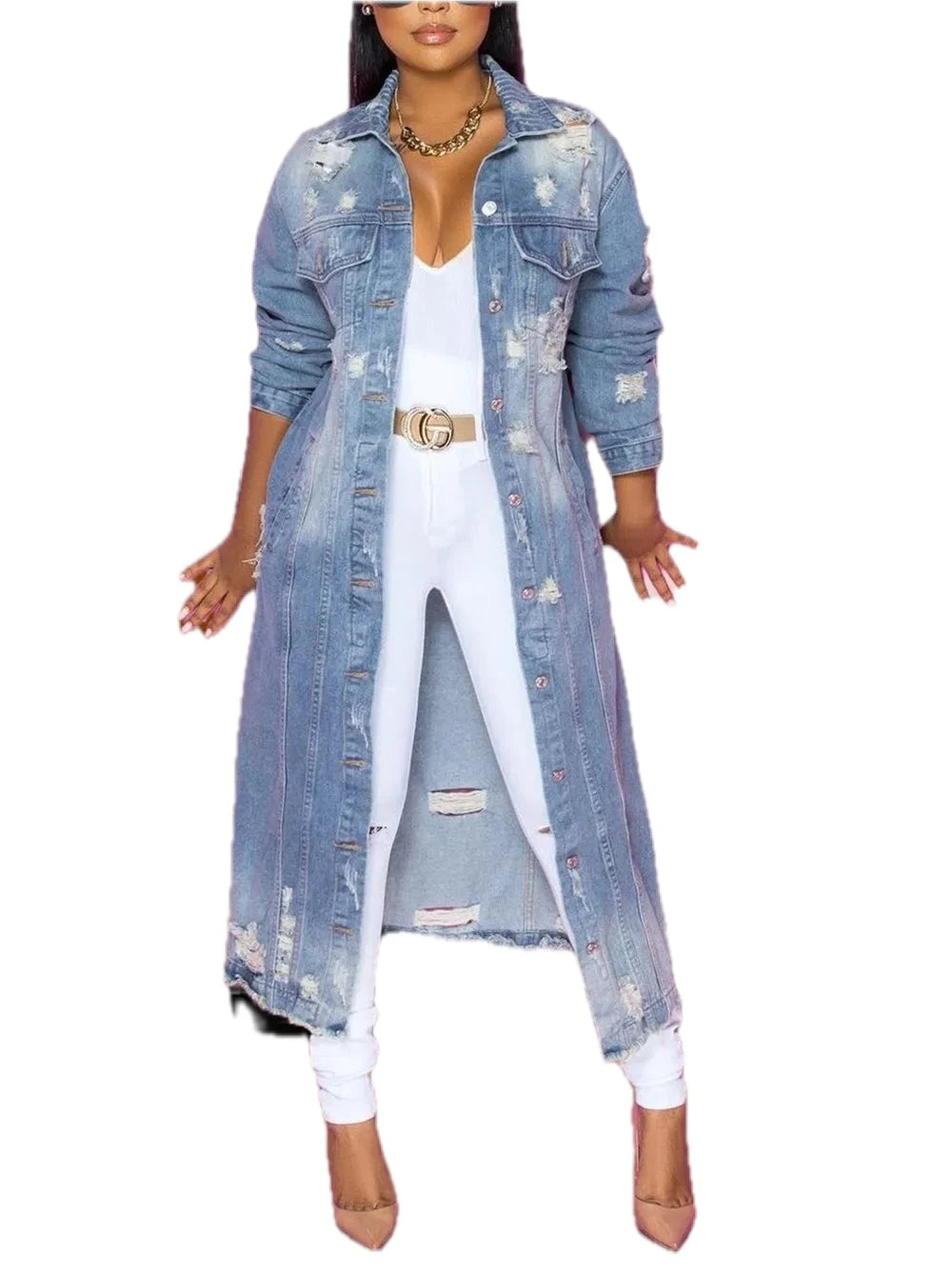 Long Sleeve Raw Hem Denim Jacket