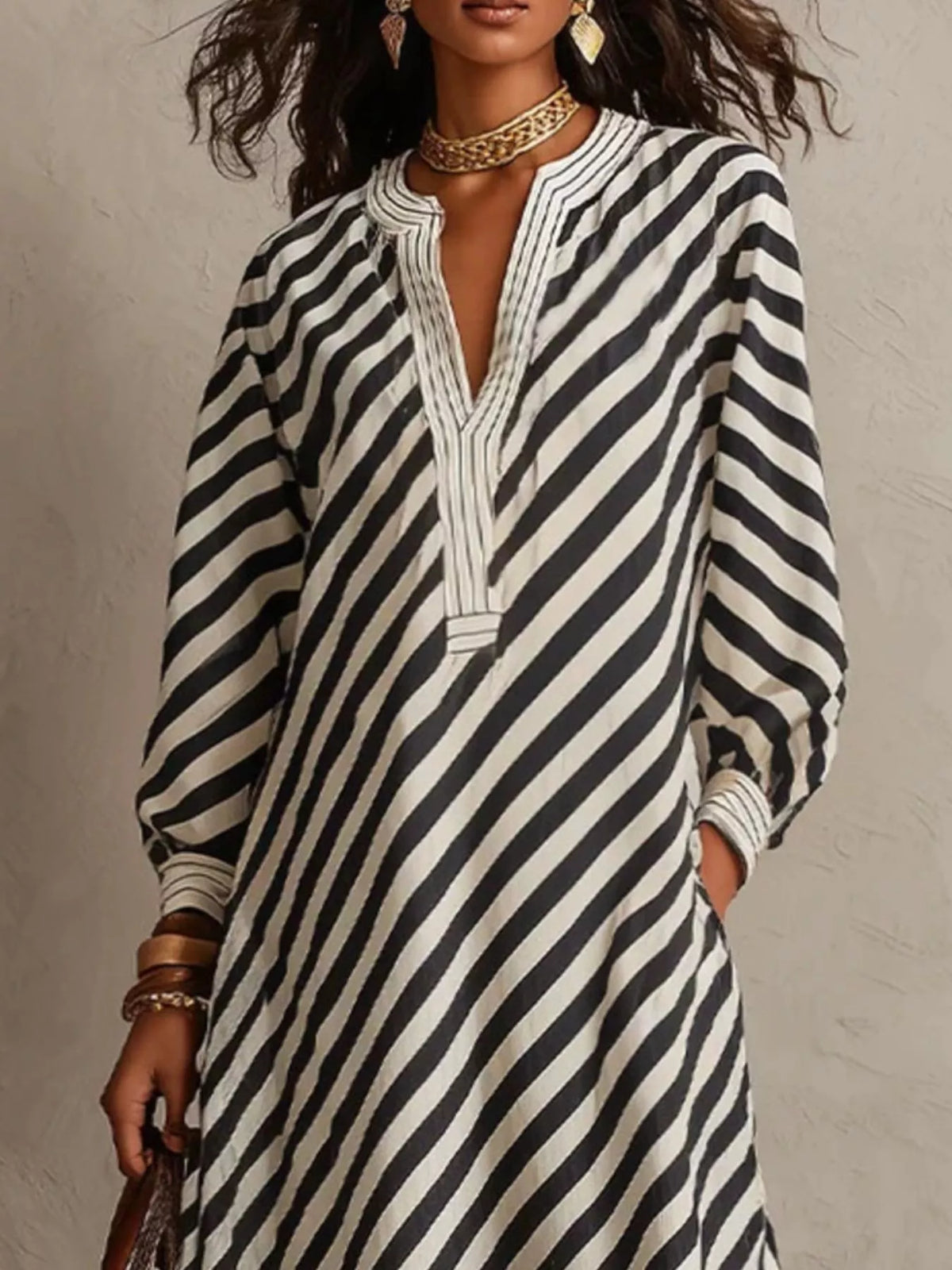 Striped Long Sleeve Maxi Dress